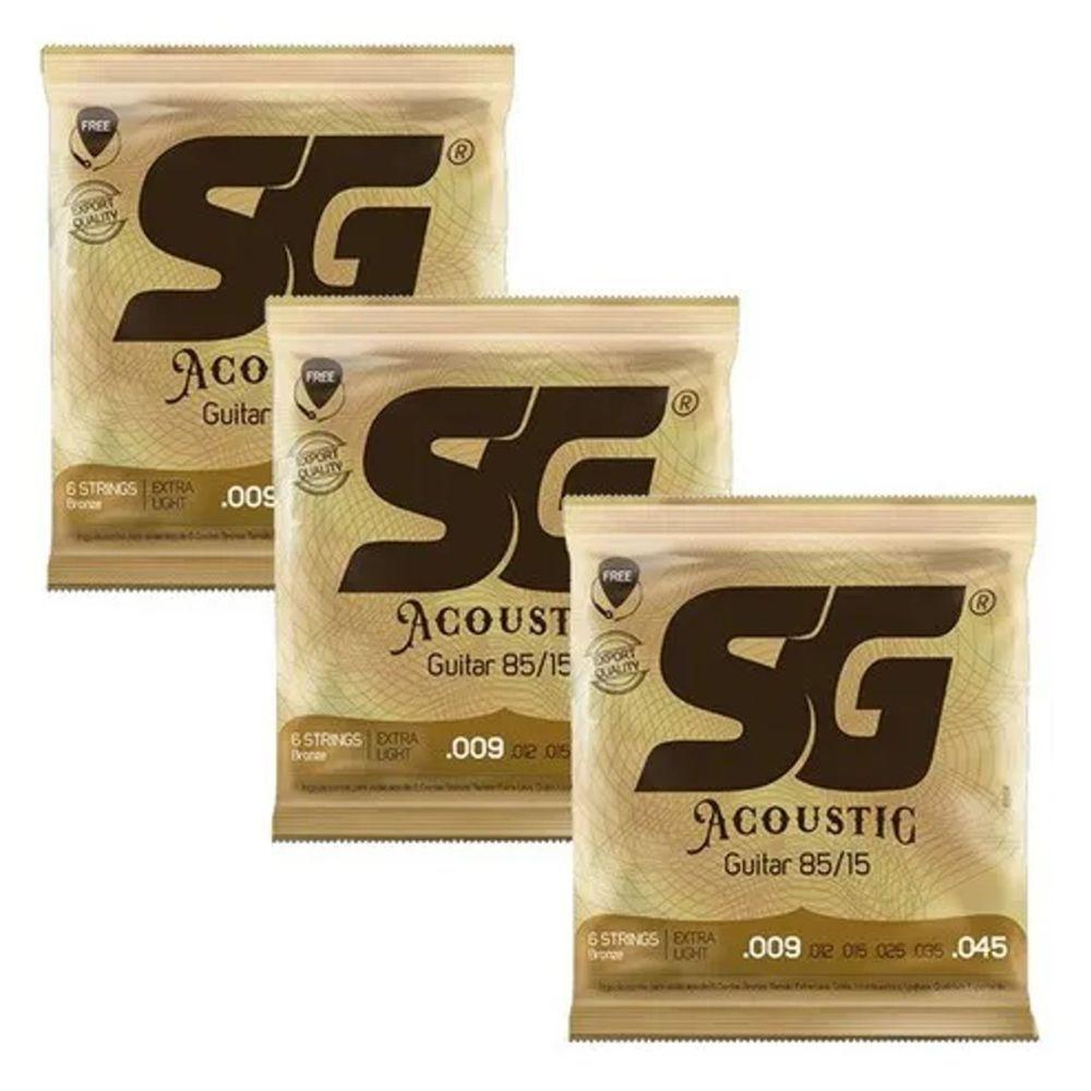 Kit 3 Encordoamento Violão Aço 009 Sg 85/15 Bronze - 1