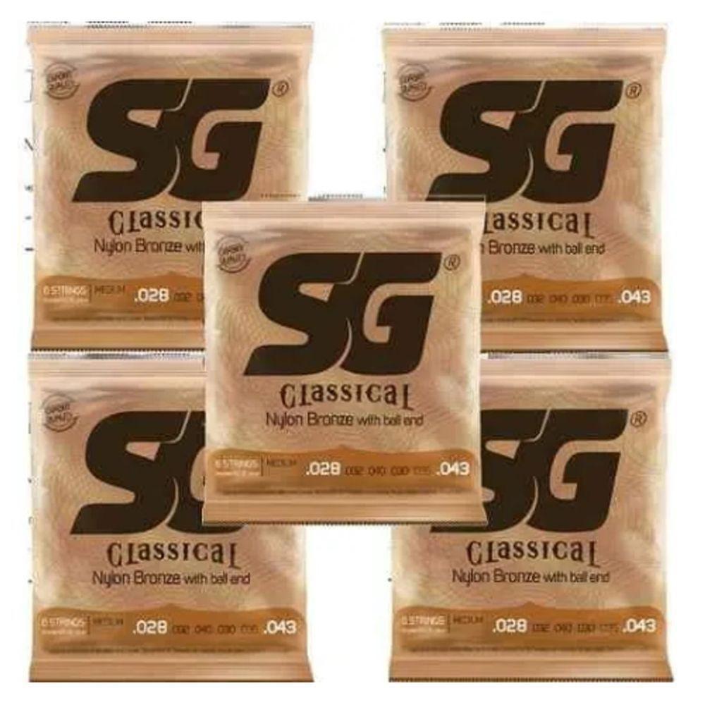 Kit 5 Encordoamento Violão Nylon Bronze Sg Tensão M 65 / 35. - 1