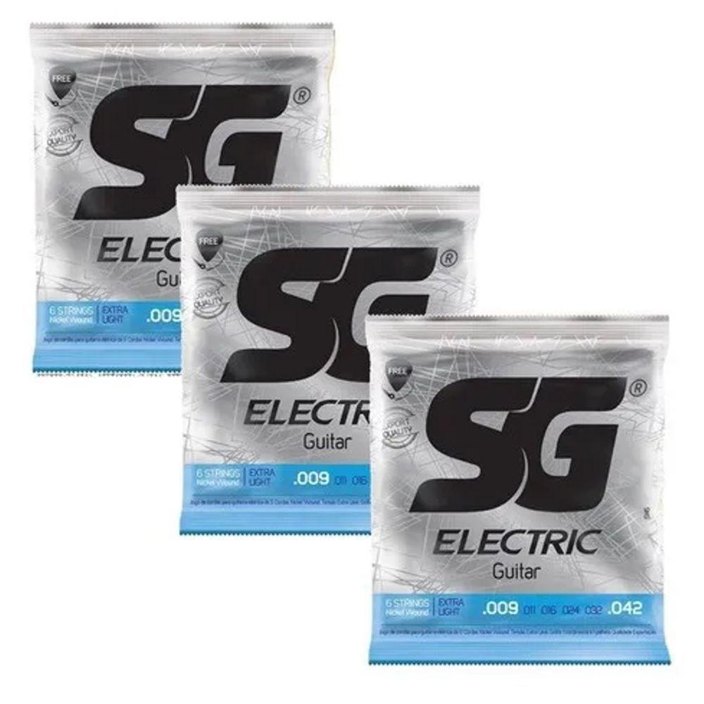 Kit 3 Encordoamento Guitarra 009 / 042 Extra Light - 1