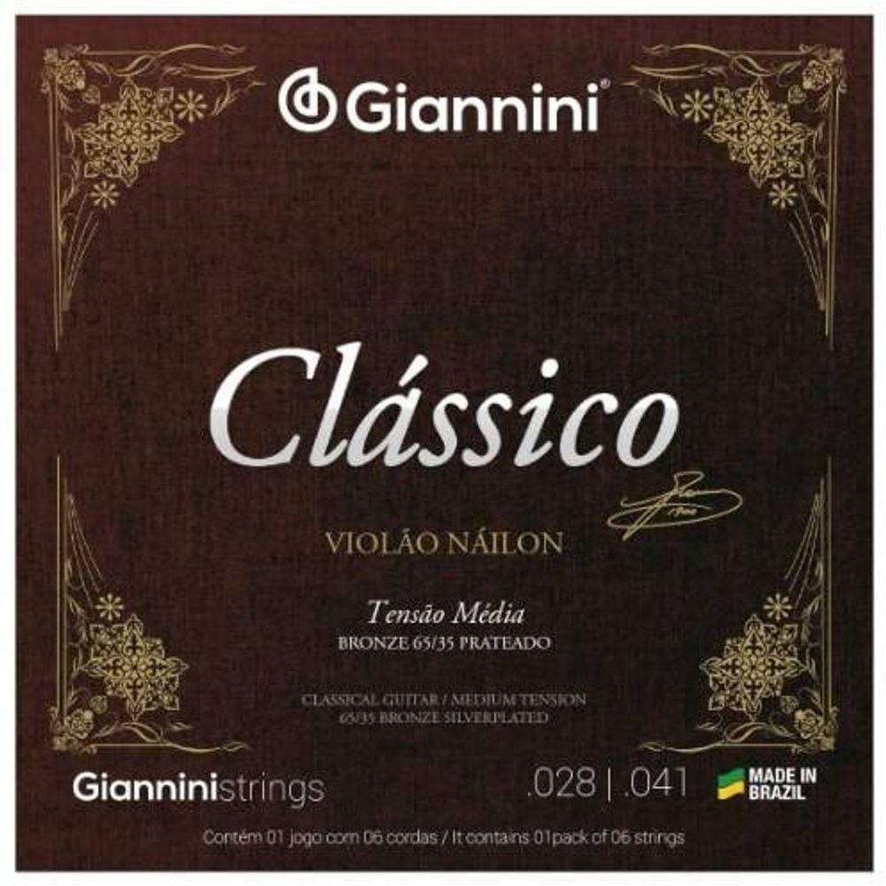 Encordoamento Giannini Clássico P-violão Nylon 65-35 Prateado Média Genwpm - 1