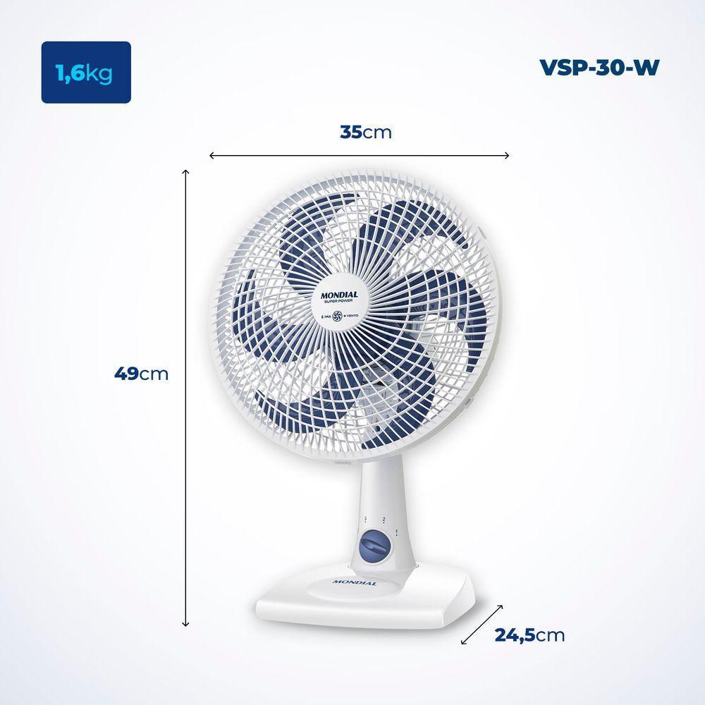 Ventilador De Mesa Mondial - 06 Pás - Vsp-30-w Vent 30cm Vsp-30-w 127v/60hz Super Power - 3