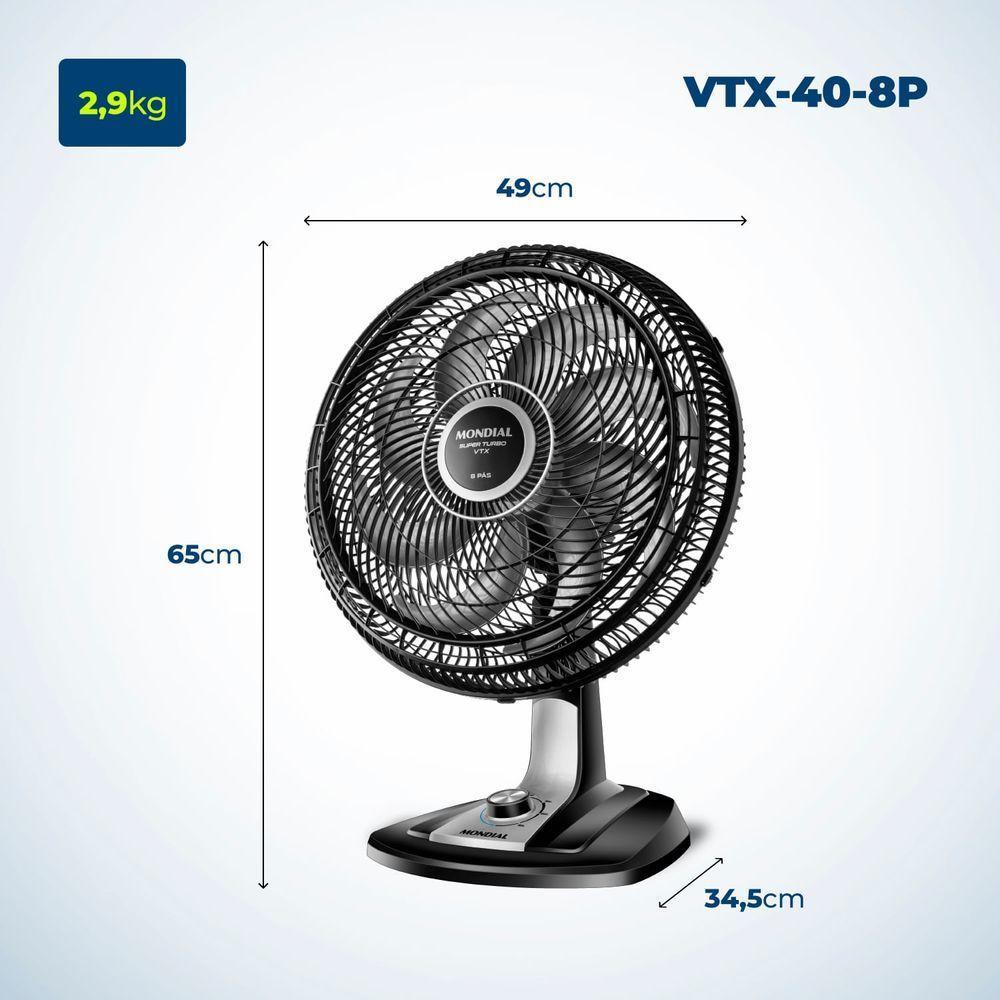 Ventilador De Mesa Mondial Turbo 8 Pás Vtx-40-8p Vent 40cm-127v-preto/prata - 3
