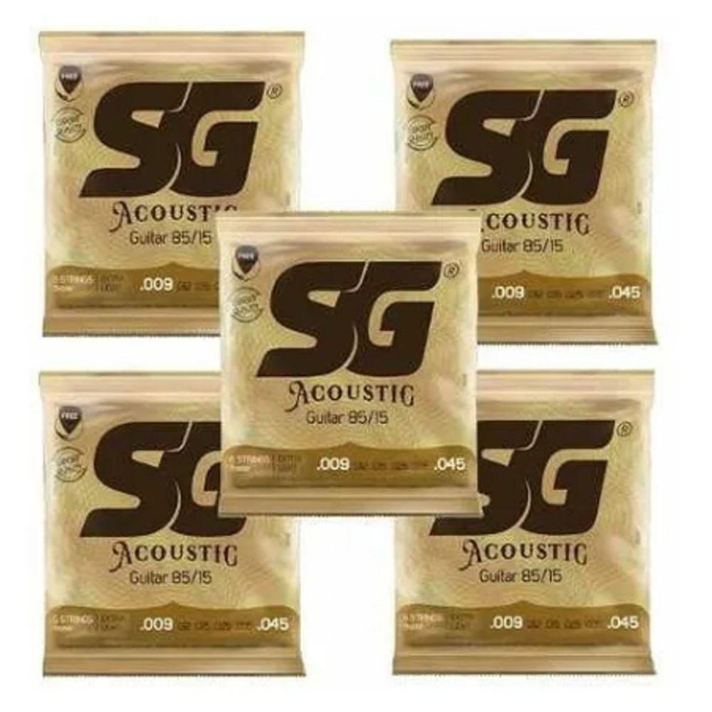 Kit 5 Encordoamento Violão Aço 009 Sg 85/15 Bronze - 1