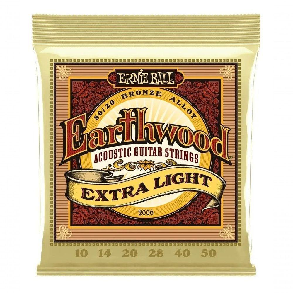 Encordoamento P-violão Aço Earthwood Extra Leve 80-20 Bronze Ernie Ball 010"-050" P02006 - 1