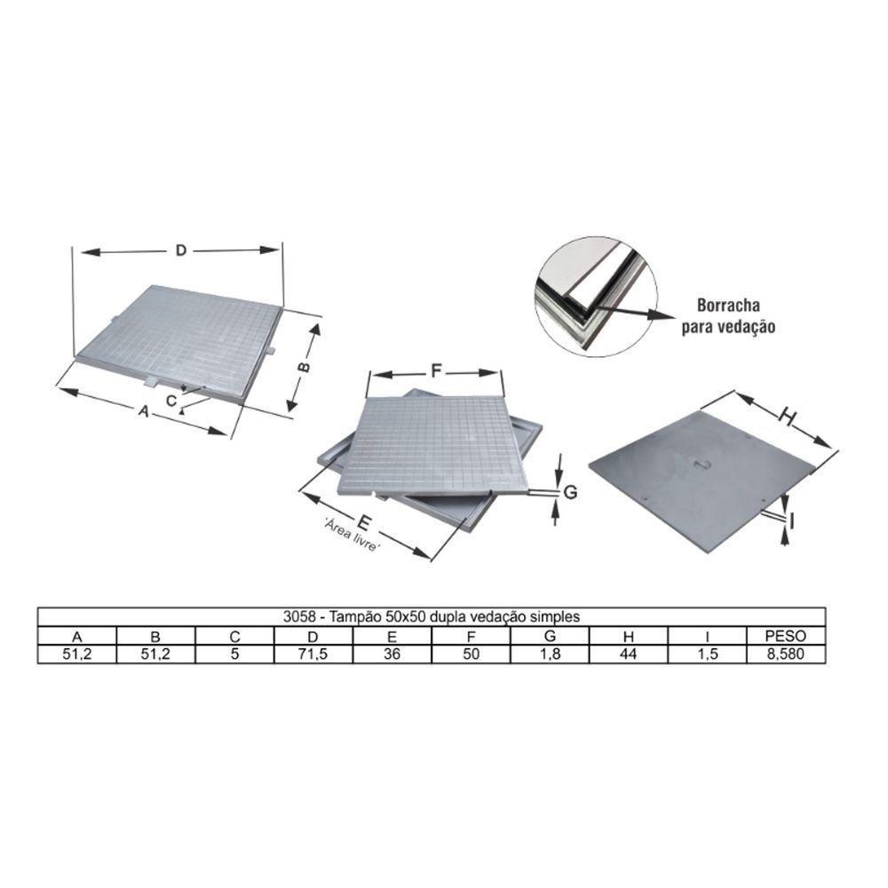 Tampa Tampão De Chão Alumínio Dupla Vedação Simples 50x50cm - 2