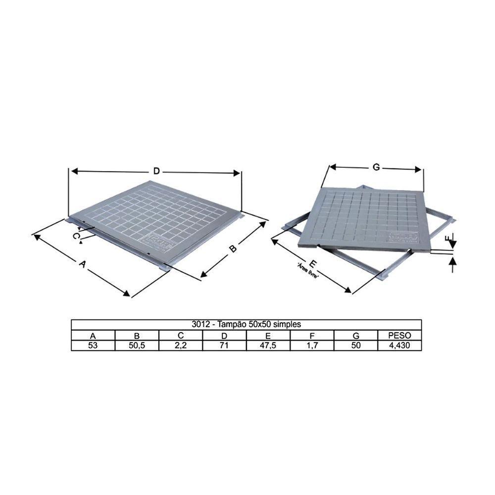 Tampa Tampão Chão Alumínio Fundido Quadrado Simples 50x50cm - 2