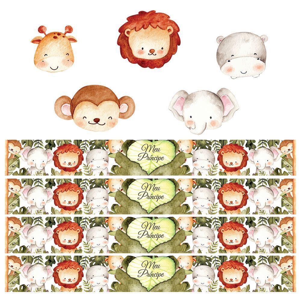 Kit 4 Faixas Decorativas Papel Parede E 5 Adesivos Infantil - 1