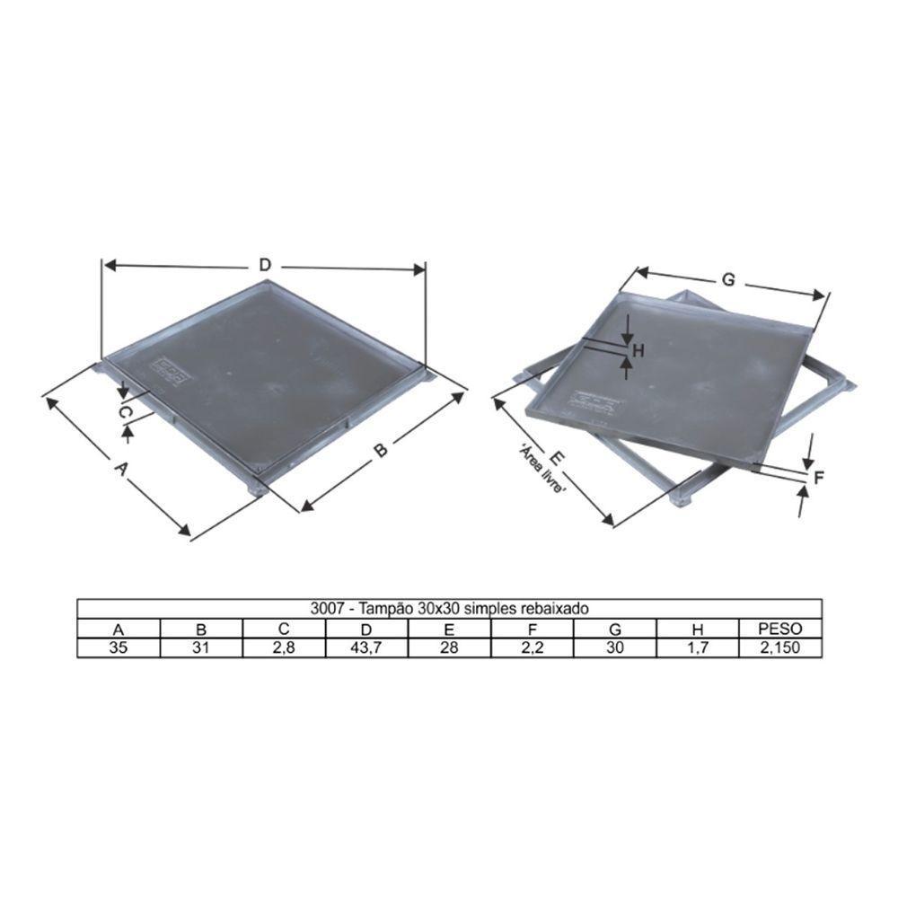Tampa Tampão Chão Alumínio Fundido Simples Rebaixado 30x30cm - 2