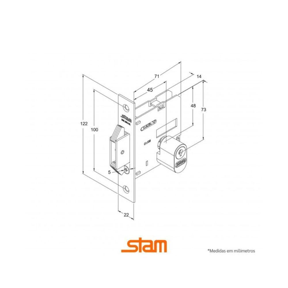 Fechadura 1006 Para Porta De Correr Cromado Externa - Stam Quadrado - 1