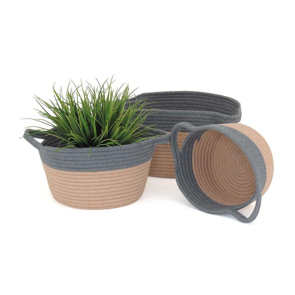 Allegra Cesta Tecido Cinza 3Pç - 3