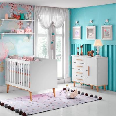 Quarto De Bebê Berço 3 Em 1 Cômoda Branco Bétula