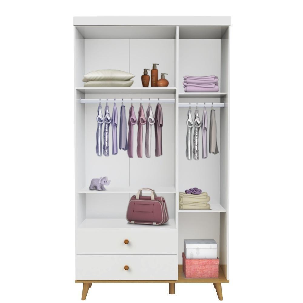 Quarto De Bebê Guarda Roupa Com Gavetas Cômoda Branco Fosco - 3