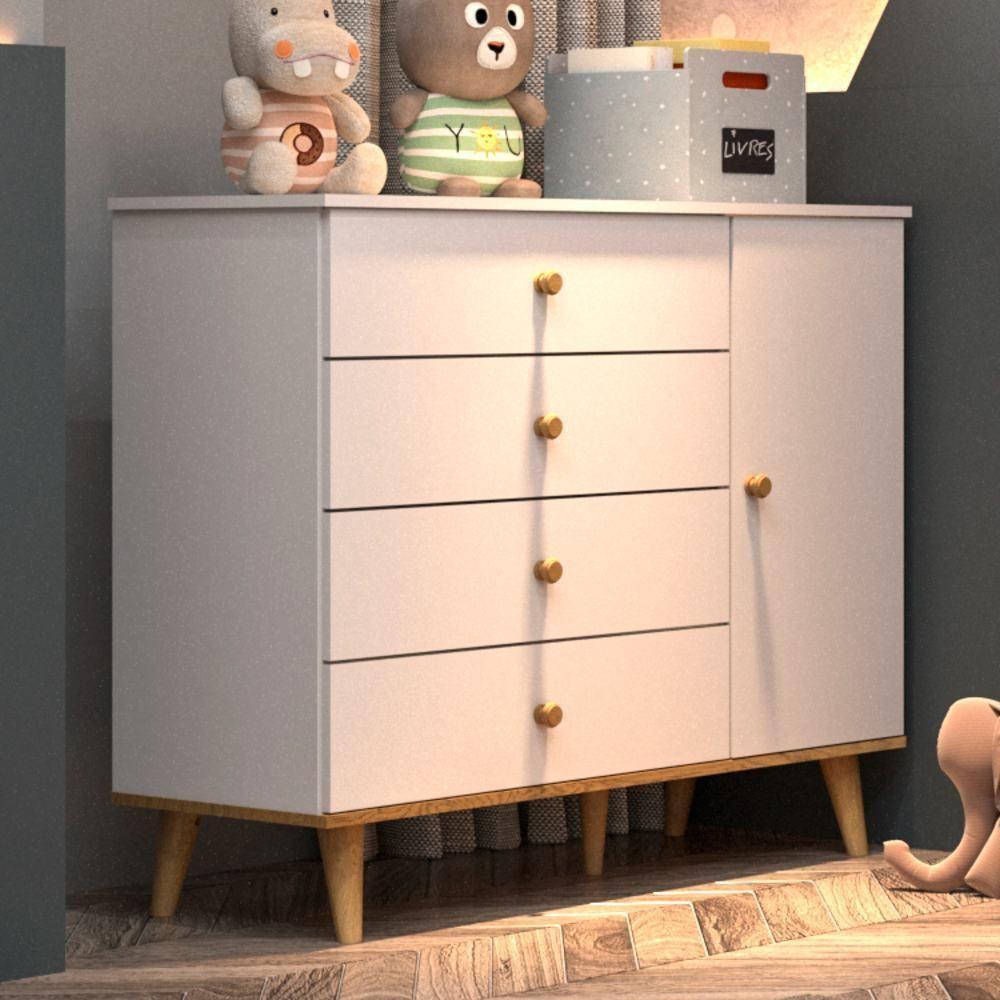 Quarto De Bebê Guarda Roupa Com Gavetas Cômoda Branco Fosco - 8