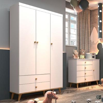 Quarto De Bebê Guarda Roupa Com Gavetas Cômoda Branco Fosco