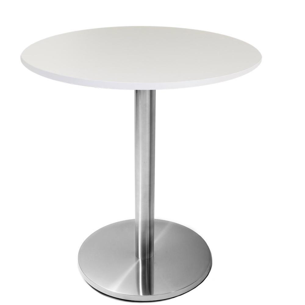 Mesa Beta Em Inox 75 Cm (Altura) Com Disco Redondo Com Tampo Em Mdp Redondo 80 Cm Branco - 1