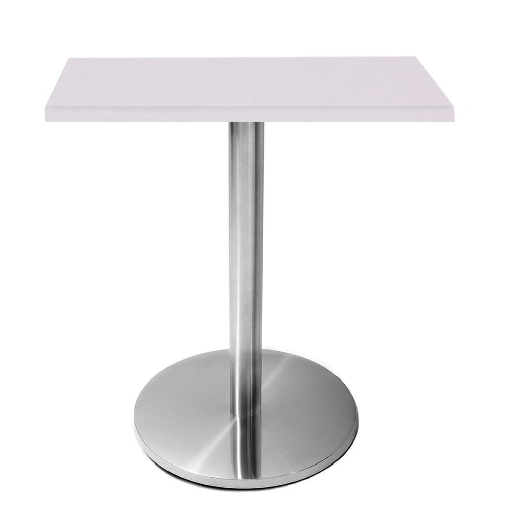 Mesa Beta Em Inox 75 Cm (Altura) Com Disco Redondo Com Tampo Em Mdp Quadrado 60 Cm Branco - 1