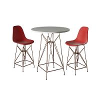 Jogo Mesa Bistrô Eames Branca 60Cm 2 Banquetas Vermelha Base Ferro Cobre - Cor: Branco - 1