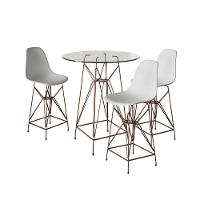 Jogo Mesa Bistrô Eames Vidro 60Cm 3 Banquetas Branca Base Ferro Cobre - Cor: Branco - 1