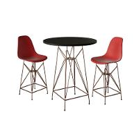 Jogo Mesa Bistrô Eames Preta 60Cm 2 Banquetas Vermelha Base Ferro Cobre - Cor: Preto - 1