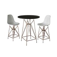 Jogo Mesa Bistrô Eames Preta 60Cm 2 Banquetas Branca Base Ferro Cobre - Cor: Preto - 1