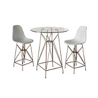 Jogo Mesa Bistrô Eames Vidro 60Cm 2 Banquetas Branca Base Ferro Cobre - Cor: Branco - 1