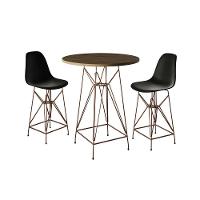 Jogo Mesa Bistrô Eames Tampo Amêndoa 60Cm 2 Banquetas Preta Base Ferro Cobre - Cor: Amendoa - 1