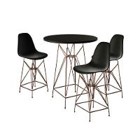 Jogo Mesa Bistrô Eames Preta 60Cm 3 Banquetas Preta Base Ferro Cobre - Cor: Preto - 1