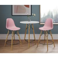 Mesa Bistrô Eames Eiffel Branca Com 2 Banquetas Rosas De Madeira - Cor: Branco - 1