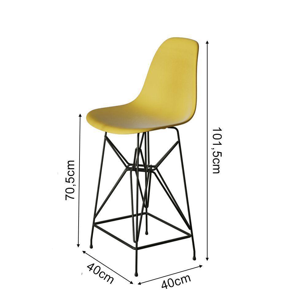 Jogo Mesa Bistrô Eames Vidro 60Cm 3 Banquetas Amarela Base Ferro Preto - Cor: Branco - 3