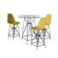 Jogo Mesa Bistrô Eames Vidro 60Cm 3 Banquetas Amarela Base Ferro Preto - Cor: Branco - 1