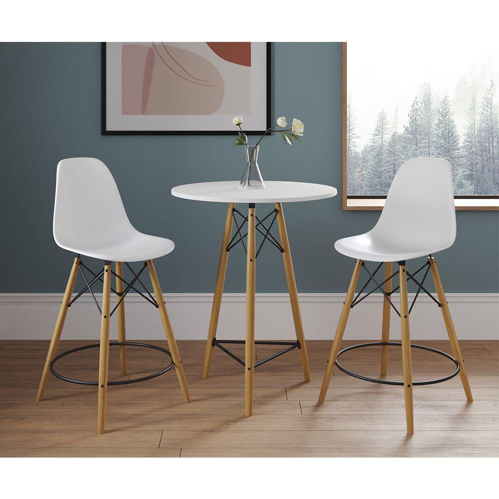 Mesa Bistrô Eames Eiffel Branca Com 2 Banquetas Brancas De Madeira - Cor: Branco - 1