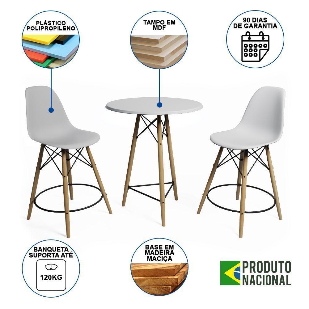 Mesa Bistrô Eames Eiffel Branca Com 2 Banquetas Brancas De Madeira - Cor: Branco - 7