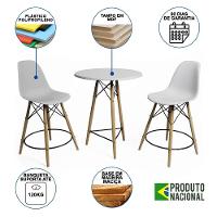 Mesa Bistrô Eames Eiffel Branca Com 2 Banquetas Brancas De Madeira - Cor: Branco - 10