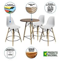 Conjunto Mesa Bistrô Eames Eiffel Amêndoa Com 3 Banquetas Brancas De Madeira - Cor: Marrom - 6