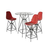 Jogo Mesa Bistrô Eames Vidro 60Cm 3 Banquetas Vermelha Base Ferro Preto - Cor: Branco - 1