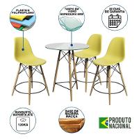 Conjunto Mesa Bistrô Eames Eiffel Vidro Com 3 Banquetas Amarelas De Madeira - Cor: Amarelo - 6