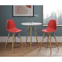Conjunto Bistrô Eames Eiffel Mesa Branca Com 2 Banquetas Vermelhas De Madeira - Cor: Branco - 1