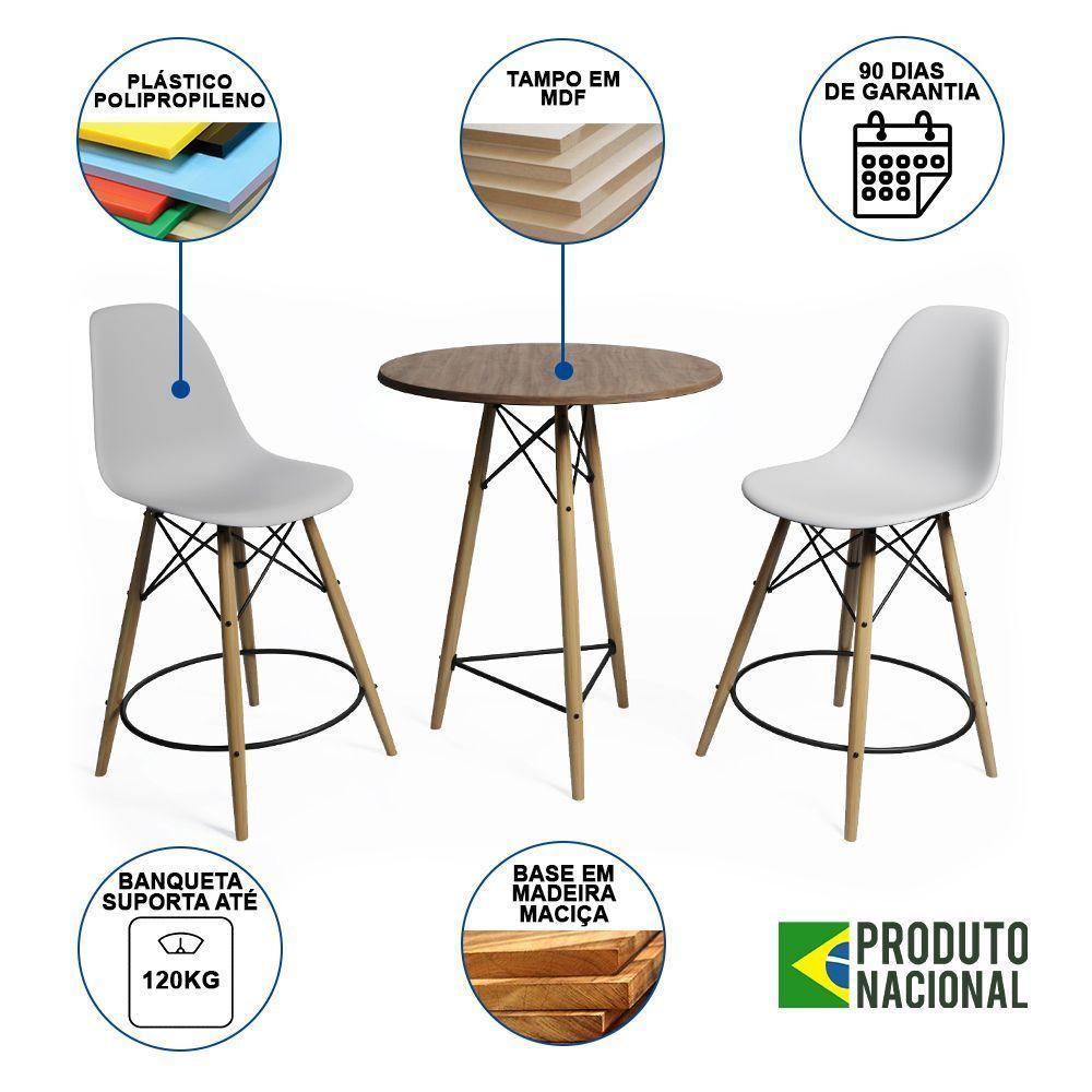 Mesa Bistrô Eames Eiffel Amêndoa Com 2 Banquetas Brancas De Madeira - Cor: Marrom - 6