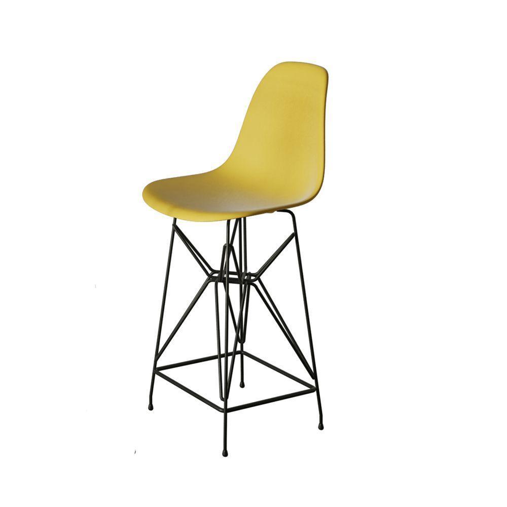 Jogo Mesa Bistrô Eames Branca 60Cm 3 Banquetas Amarela Base Ferro Preto - Cor: Branco - 5