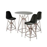 Jogo Mesa Bistrô Eames Branca 60Cm 3 Banquetas Preta Base Ferro Cobre - Cor: Branco - 1