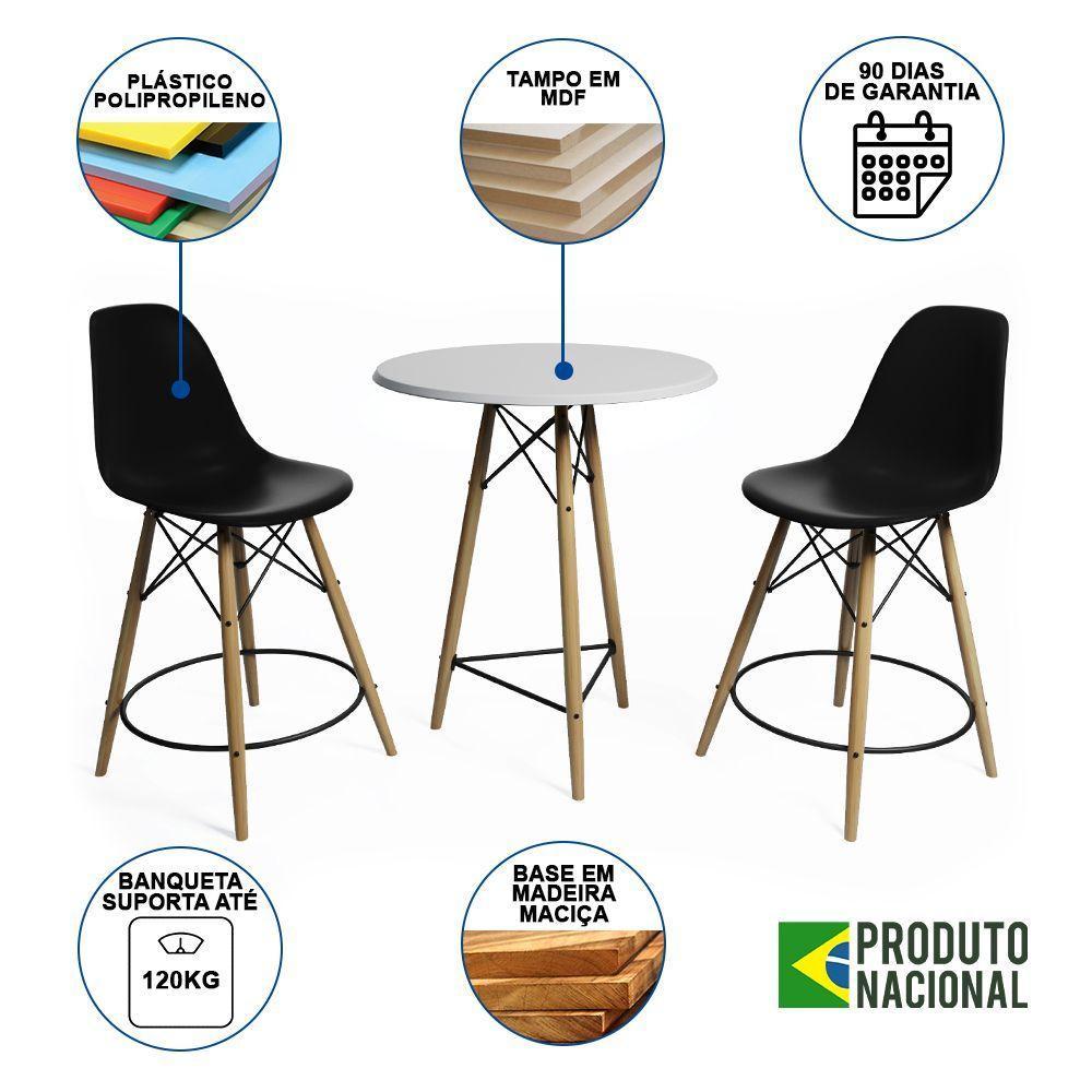Conjunto Bistrô Eames Eiffel Mesa Branca Com 2 Banquetas Pretas De Madeira - Cor: Branco - 6