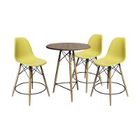 Conjunto Mesa Bistrô Eames Eiffel Amêndoa Com 3 Banquetas Amarelas De Madeira - Cor: Marrom - 1