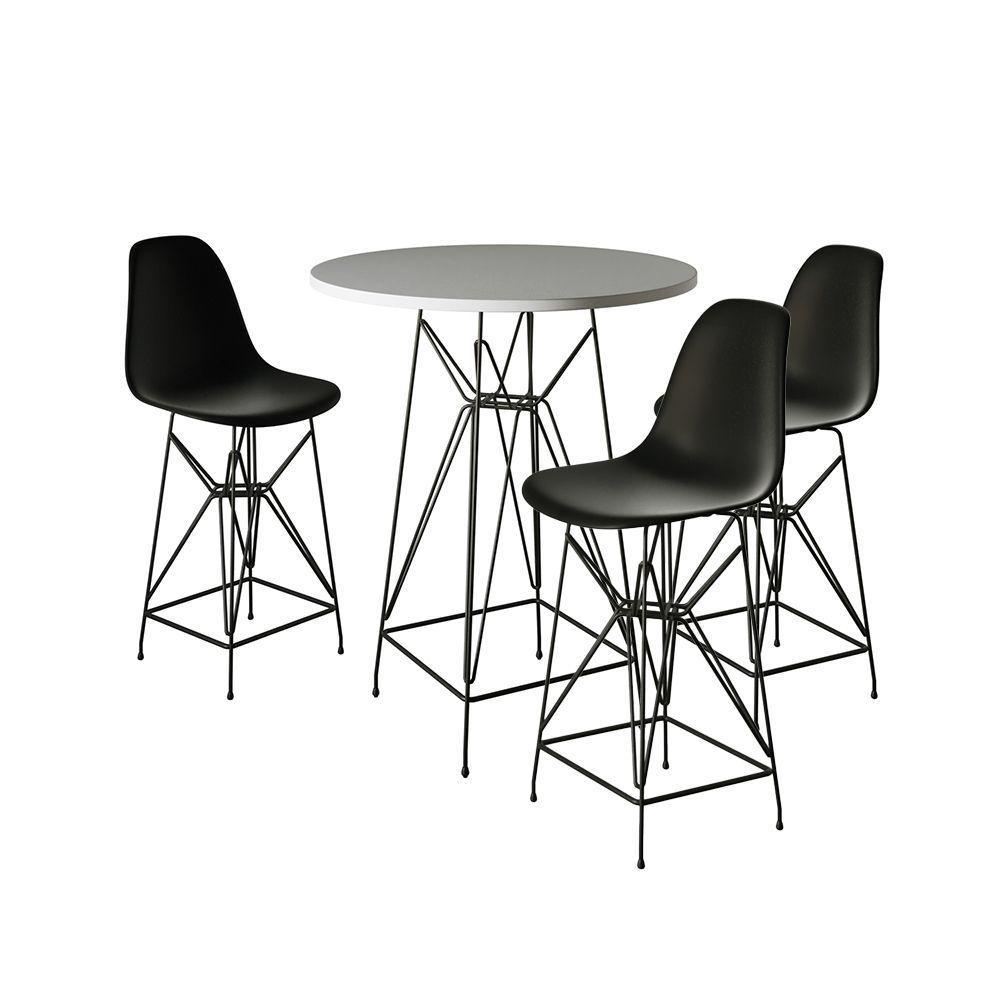Jogo Mesa Bistrô Eames Branca 60Cm 3 Banquetas Preta Base Ferro Preto - Cor: Branco - 1