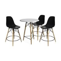 Mesa Bistrô Eames Eiffel Branca Com 3 Banquetas Pretas De Madeira - Cor: Branco - 1