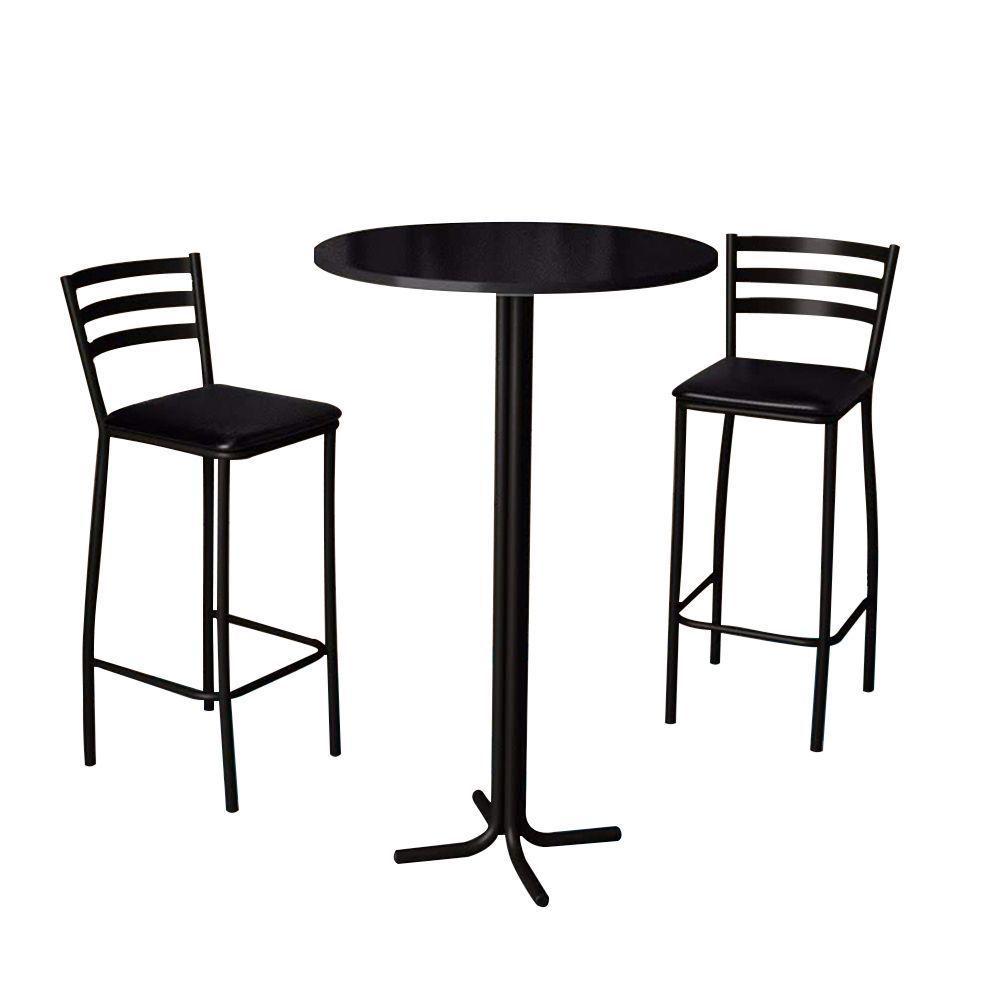 Conjunto Bistrô Mesa Com 2 Banquetas Altas Morumbi Preto E Tampo Preto - Preto - 3