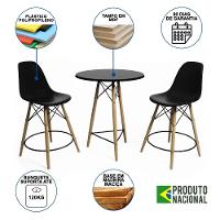 Mesa Bistrô Eames Eiffel Preta Com 2 Banquetas Pretas De Madeira - Cor: Preto - 6