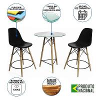 Mesa Bistrô Eames Eiffel Vidro Com 2 Banquetas Pretas De Madeira - Cor: Preto - 10