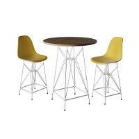 Jogo Mesa Bistrô Eames Tampo Amêndoa 60Cm 2 Banquetas Amarela Base Ferro Branco - Cor: Amendoa - 1