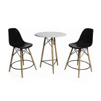 Mesa Bistrô Eames Eiffel Branca Com 2 Banquetas Pretas De Madeira - Cor: Branco - 6