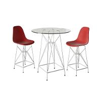 Jogo Mesa Bistrô Eames Vidro 60Cm 2 Banquetas Vermelha Base Ferro Branco - Cor: Branco - 1
